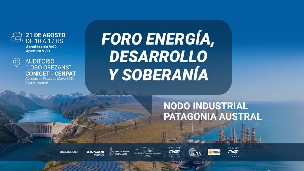Placa de la transmisión del Foro Energía, Desarrollo y Soberanía, CENPAT-CONICET, Puerto Madryn