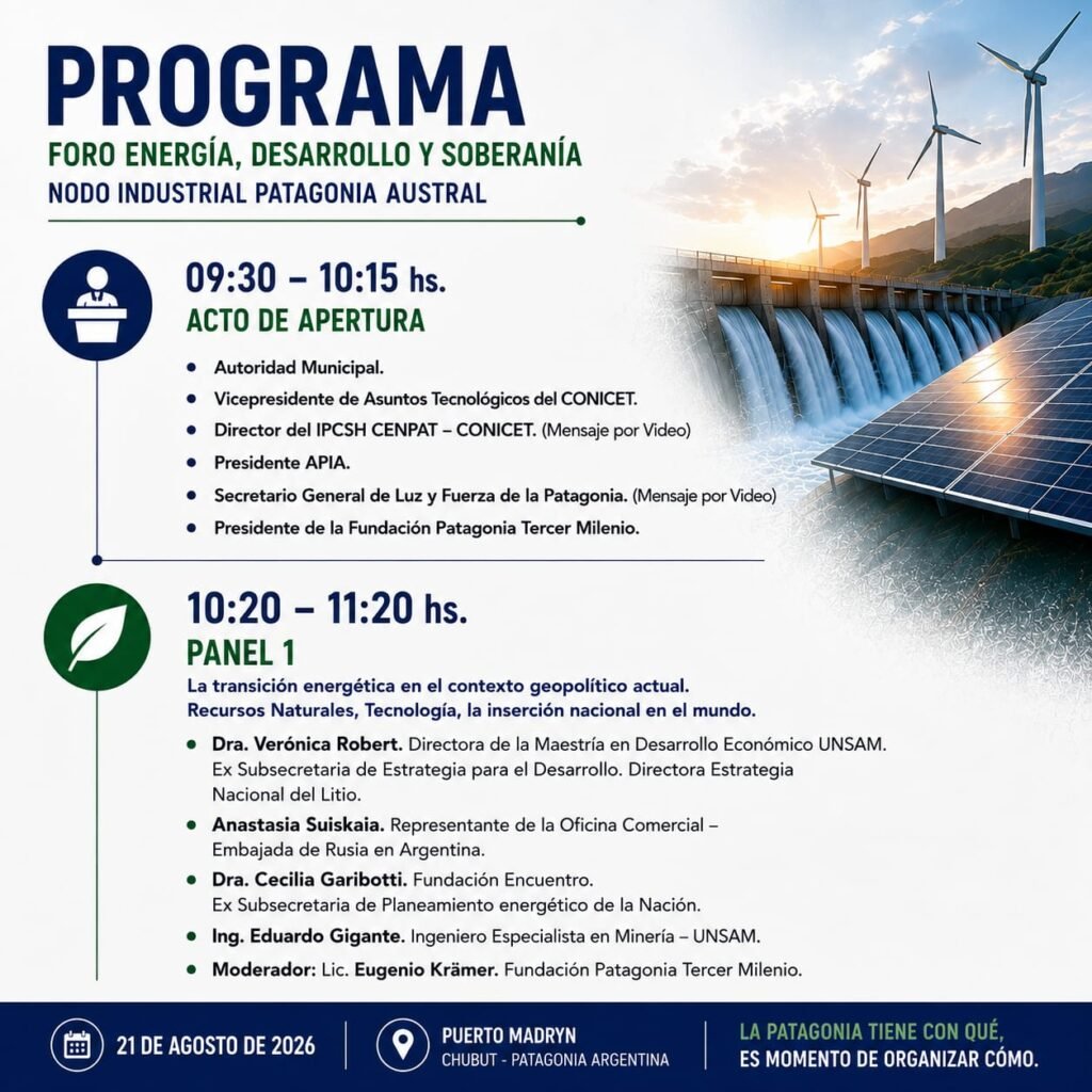 Programa del Foro Energía, Desarrollo y Soberanía: acto de apertura y Panel 1