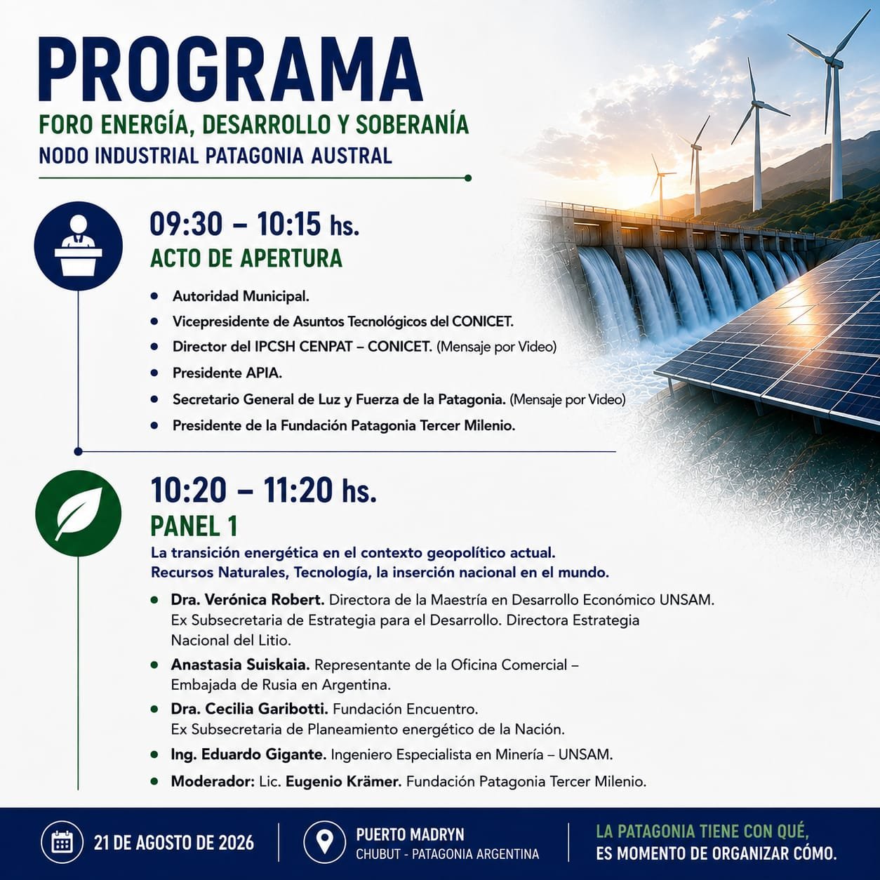 Programa del Foro Energía, Desarrollo y Soberanía: acto de apertura y Panel 1